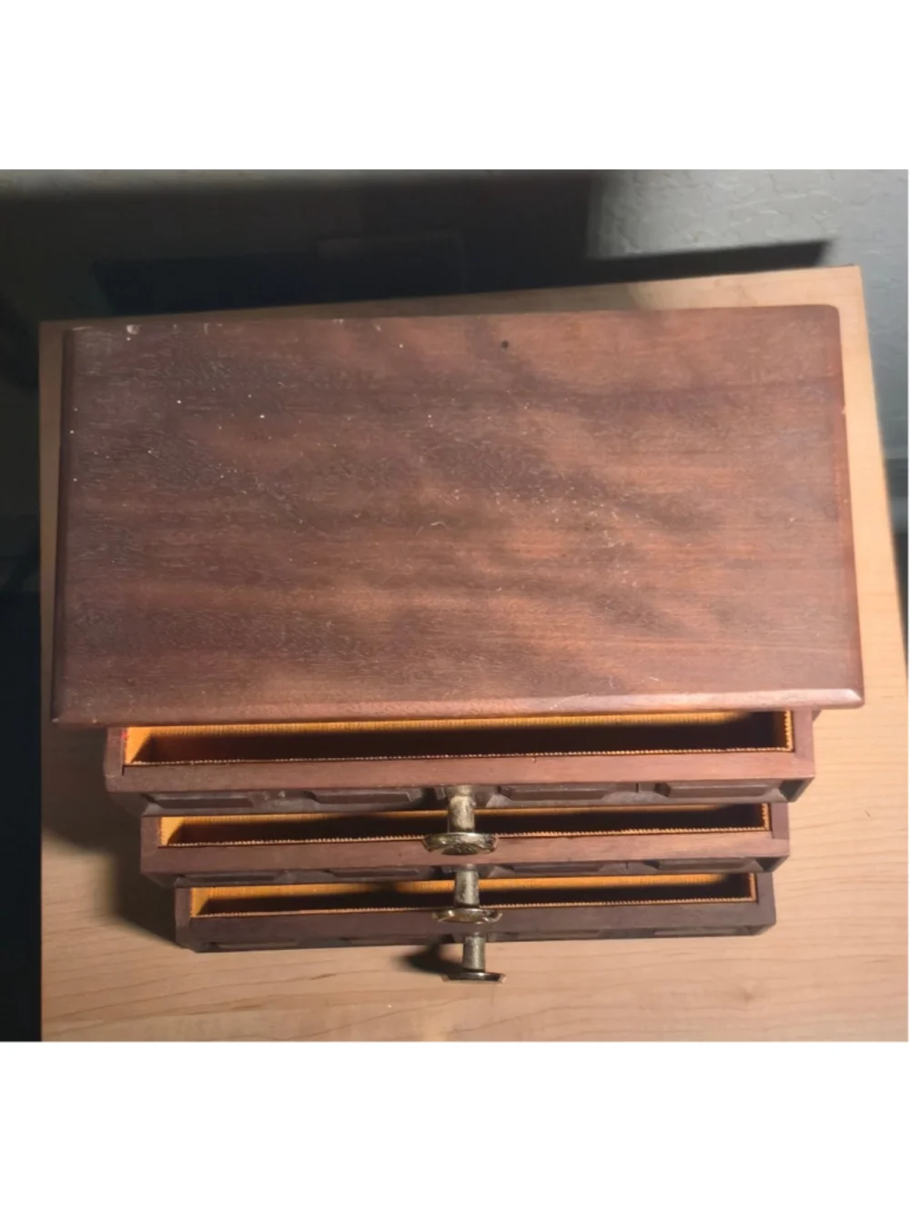 Vintage Mid-Century Wooden 3-Drawer Jewelry Box Chest – Apothecary Style